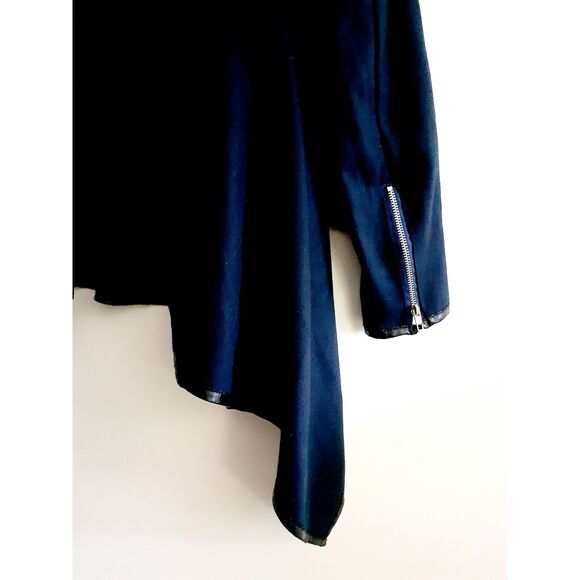 Womens Asymetrical Hem Open Front Shawl Collar Wrap Around Midnight Blue Coat Sm - Picture 13 of 13